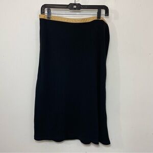 Vintage Versace leather trim straight skirt black semi transparent stretch y2k
